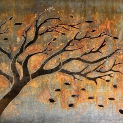 falling leaves outdoor wall art